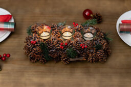 Christmas Candle Holder Tea Light Glass Votive Pine Cone Home Decor Berries Xmas - thumbnail 1