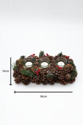 Christmas Candle Holder Tea Light Glass Votive Pine Cone Home Decor Berries Xmas - thumbnail 7