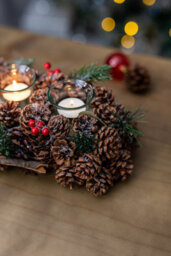 Christmas Candle Holder Tea Light Glass Votive Pine Cone Home Decor Berries Xmas - thumbnail 6