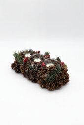 Christmas Candle Holder Tea Light Glass Votive Pine Cone Home Decor Berries Xmas - thumbnail 9