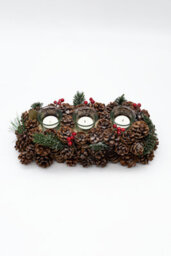 Christmas Candle Holder Tea Light Glass Votive Pine Cone Home Decor Berries Xmas - thumbnail 8