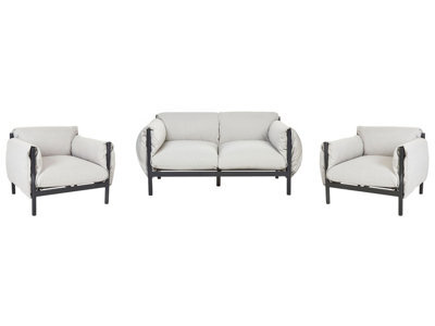 Beliani Aluminium Garden Set - 2-Seater Sofa And 2 Armchairs, Black Frame With Light Grey Cushions, L144 X D96 X H80Cm - image 1
