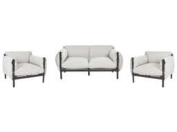 Beliani Aluminium Garden Set - 2-Seater Sofa And 2 Armchairs, Black Frame With Light Grey Cushions, L144 X D96 X H80Cm - thumbnail 1
