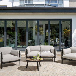 Beliani Aluminium Garden Set - 2-Seater Sofa And 2 Armchairs, Black Frame With Light Grey Cushions, L144 X D96 X H80Cm - thumbnail 2