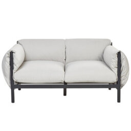 Beliani Aluminium Garden Set - 2-Seater Sofa And 2 Armchairs, Black Frame With Light Grey Cushions, L144 X D96 X H80Cm - thumbnail 5