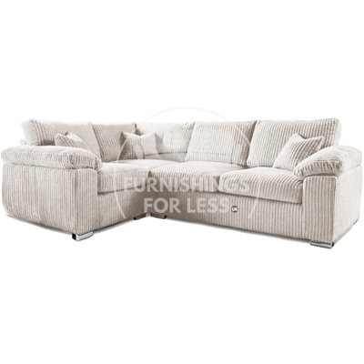 Furnishings For Less UK Delta Large Cream 4 Seater Corner Sofa Left Hand Facing Jumbo Cord L Shape