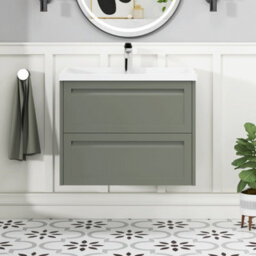 Royal Bathrooms Elmore 700mm Wall Hung 2 Drawer Cabinet Bathroom Vanity Unit With Traditional Ceramic Basin Sink - Matt Green - thumbnail 3