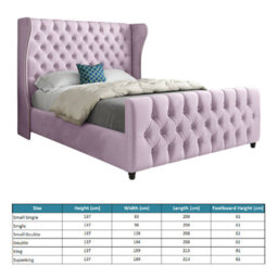 Donati Straight Curved Top Upholstered Soft Velvet Pink Bed Frame - thumbnail 4