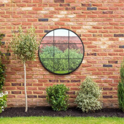 "Mirroroutlet - The Circulus - Black Metal Frame Round Garden Wall Mirror 39"" X 39"" (100 X 100 Cm)" - thumbnail 1