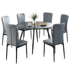 Hallowood Furniture Cullompton Large Black Round Dining Table 120Cm With 6 Light Grey Faux Leather Chairs - thumbnail 8