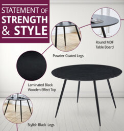 Hallowood Furniture Cullompton Large Black Round Dining Table 120Cm With 6 Light Grey Faux Leather Chairs - thumbnail 4