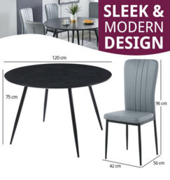 Hallowood Furniture Cullompton Large Black Round Dining Table 120Cm With 6 Light Grey Faux Leather Chairs - thumbnail 3