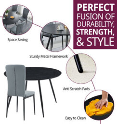 Hallowood Furniture Cullompton Large Black Round Dining Table 120Cm With 6 Light Grey Faux Leather Chairs - thumbnail 2