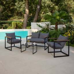 Home Detail Marbella Black Garden Lounge Set With Grey Cushions - thumbnail 2