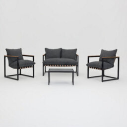 Home Detail Marbella Black Garden Lounge Set With Grey Cushions - thumbnail 3