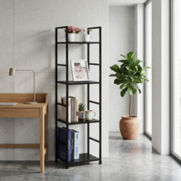 4 Tier Bookshelf Wooden Bookcase Storage Shelving Unit Display Rack For Living Room Bedroom Office Study Black 29 X 23.5 X 112Cm