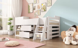 Abrihome Cabin Bed Mid Sleeper Bed Frame Storage Kids Wooden Bed Low Sleeper Bed Single Children's White Wooden Bed Frame Only 90 X 190 Cm - thumbnail 9