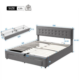 Abrihome King Size Bed-5Ft(150X200Cm), Velvet Fabric, Large Storage Space, With Slats And Headboard, Without Mattress,grey - thumbnail 8