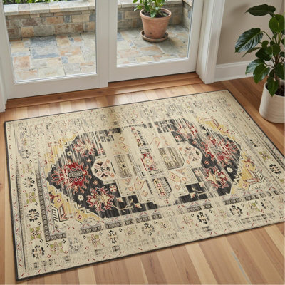 Decoranddecor Rug, Washable Rugs, Bedroom Kitchen Rugs, 80X150Cm, Non-Slip, Pet Friendly, Low Pile, Geometric Rug - Florin - image 1