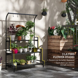 Outsunny 3 Tiered Plant Rack Stand With Hanging Hooks For Indoor Outdoor Use - thumbnail 4