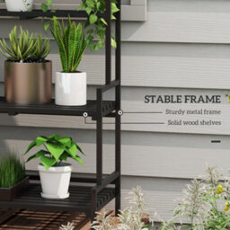 Outsunny 3 Tiered Plant Rack Stand With Hanging Hooks For Indoor Outdoor Use - thumbnail 6