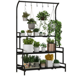 Outsunny 3 Tiered Plant Rack Stand With Hanging Hooks For Indoor Outdoor Use - thumbnail 2