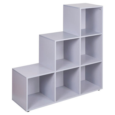 Grey 6 Cube Step Storage Bookcase Unit Shelf Home Office Organiser Display Box New - image 1