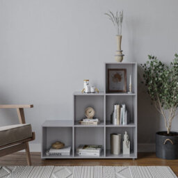 Grey 6 Cube Step Storage Bookcase Unit Shelf Home Office Organiser Display Box New - thumbnail 4