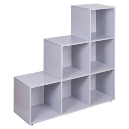 Grey 6 Cube Step Storage Bookcase Unit Shelf Home Office Organiser Display Box New - thumbnail 1