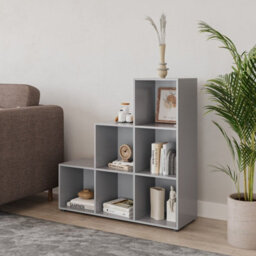 Grey 6 Cube Step Storage Bookcase Unit Shelf Home Office Organiser Display Box New - thumbnail 3