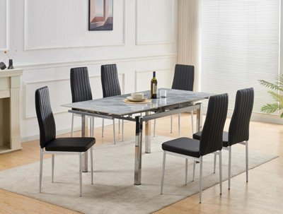 Furnizone UK Grande 6-Seater Sintered Stone Extending Dining Table And 6 Monza Black Faux Leather Chairs - image 1