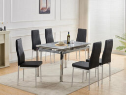 Furnizone UK Grande 6-Seater Sintered Stone Extending Dining Table And 6 Monza Black Faux Leather Chairs - thumbnail 2