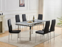 Furnizone UK Grande 6-Seater Sintered Stone Extending Dining Table And 6 Monza Black Faux Leather Chairs - thumbnail 1