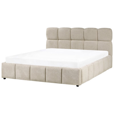 Beliani Ottoman Bed Fabric Noyon 160 X 200 Cm (Eu King Size) Taupe - image 1