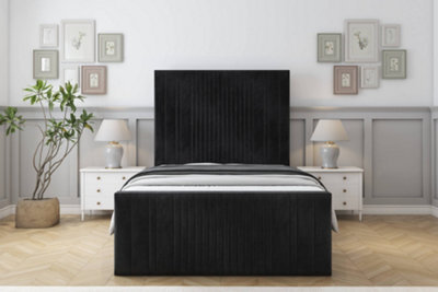 "Sloomy Kingsley Black Naples Bed Frame With Mattress With 50"" Upholstered Headboard 2'6 Small Single" - image 1