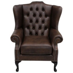 Chesterfield High Back Wing Chair Washington Chestnut Leather In Mallory Style - thumbnail 1