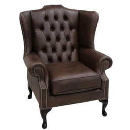 Chesterfield High Back Wing Chair Washington Chestnut Leather In Mallory Style - thumbnail 3