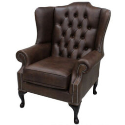 Chesterfield High Back Wing Chair Washington Chestnut Leather In Mallory Style - thumbnail 2