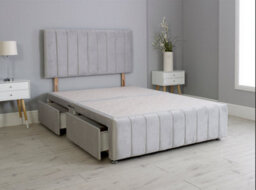 Comfy Deluxe 5Ft King Panel Silver Plush Divan Bed Set Headboard & Footboard 4 Drawers - thumbnail 2