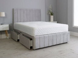 Comfy Deluxe 5Ft King Panel Silver Plush Divan Bed Set Headboard & Footboard 4 Drawers