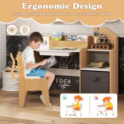 Costway Kids Study Desk And Chair Set Children Study Table W/ Open Shelves-Natural - thumbnail 9