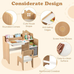 Costway Kids Study Desk And Chair Set Children Study Table W/ Open Shelves-Natural - thumbnail 8
