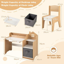 Costway Kids Study Desk And Chair Set Children Study Table W/ Open Shelves-Natural - thumbnail 2