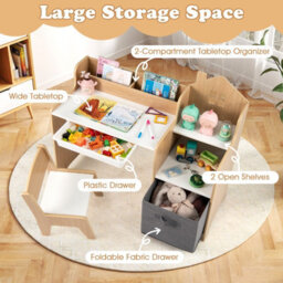 Costway Kids Study Desk And Chair Set Children Study Table W/ Open Shelves-Natural - thumbnail 6