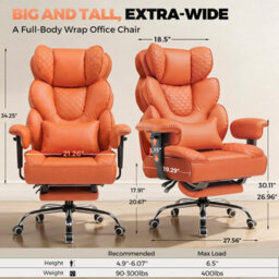 Comhoma Desk Office Chair Heavy Duty Executive Office Chair With Footrest Big And Tall High Back Computer Chairs Orange - thumbnail 2