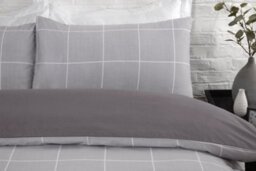 Smart Living Luxury Reversible Polycotton Easy Care Bedding Quilt Cover, Textured Duvet Cover Set, Bed Covers - Grid Check - thumbnail 4