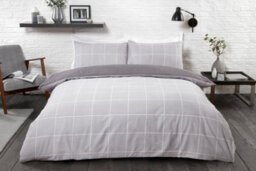 Smart Living Luxury Reversible Polycotton Easy Care Bedding Quilt Cover, Textured Duvet Cover Set, Bed Covers - Grid Check - thumbnail 1
