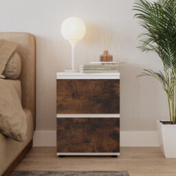 Urbn-Living Urbnliving Height 49Cm 2 Drawer Wooden Bedroom Bedside Cabinet Colour White Carcass And Rustic Brown Drawers No Handle Nightstand - thumbnail 2
