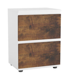 Urbn-Living Urbnliving Height 49Cm 2 Drawer Wooden Bedroom Bedside Cabinet Colour White Carcass And Rustic Brown Drawers No Handle Nightstand