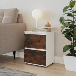 Urbn-Living Urbnliving Height 49Cm 2 Drawer Wooden Bedroom Bedside Cabinet Colour White Carcass And Rustic Brown Drawers No Handle Nightstand - thumbnail 3